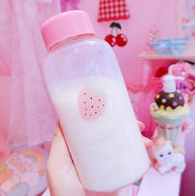 Load image into Gallery viewer, TECHOME Cartoon Lovely Pink Bottle Transparent Drinking Bottle Strawberry Glass Water Bottle Student Portable Outdoor Bottle