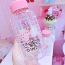Load image into Gallery viewer, TECHOME Cartoon Lovely Pink Bottle Transparent Drinking Bottle Strawberry Glass Water Bottle Student Portable Outdoor Bottle