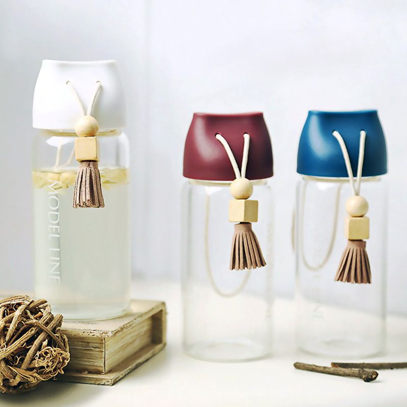 TECHOME Creative Water Bottle with Rope Tassels Glass Bottle Portable Outdoor Handy Bottle Personality Glass Drinking Bottle